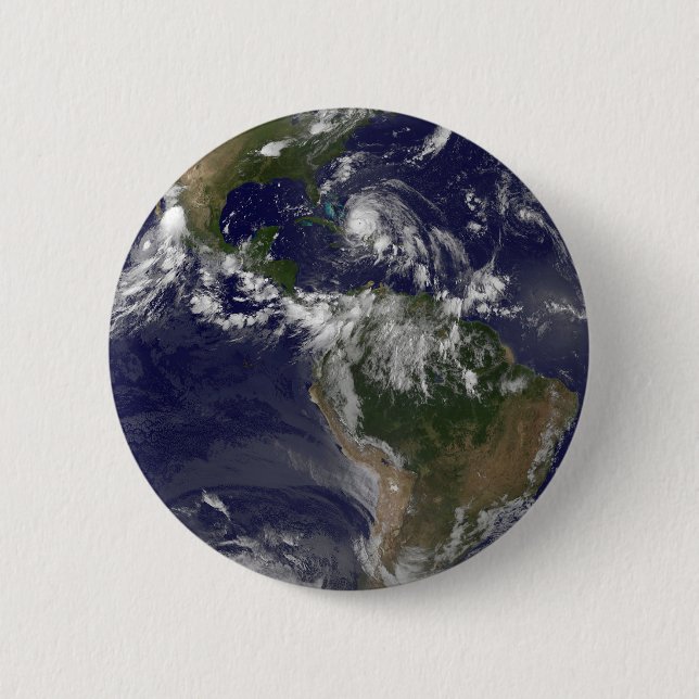 Full Earth With Hurricane Irene Over The Bahamas. Button (Front)