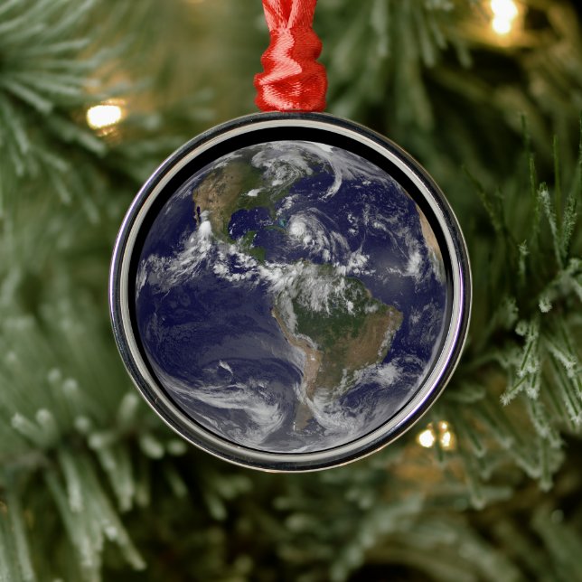 Full Earth With Hurricane Irene Over The Bahamas. Metal Ornament (Tree)
