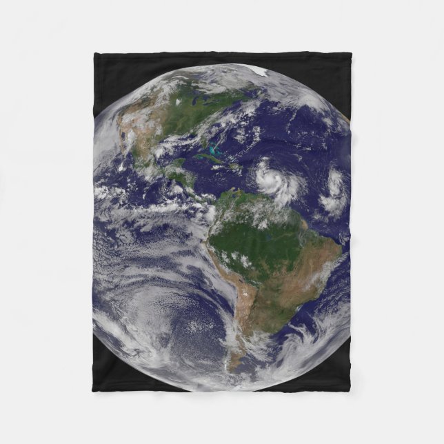 Full Earth With Tropical Storms In The Atlantic Fleece Blanket (Front)