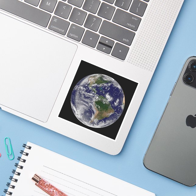 Full Earth With Tropical Storms In The Atlantic Sticker (Laptop w/ iPhone)