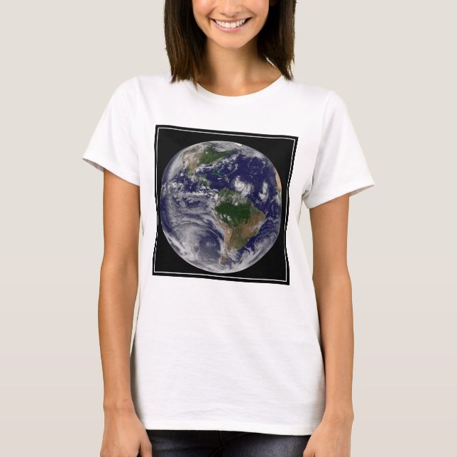 Full Earth With Tropical Storms In The Atlantic T-Shirt (Front)