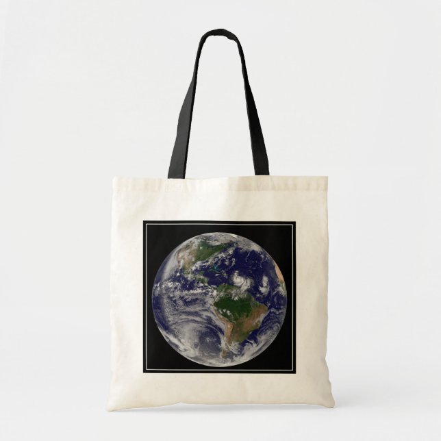 Full Earth With Tropical Storms In The Atlantic Tote Bag (Front)