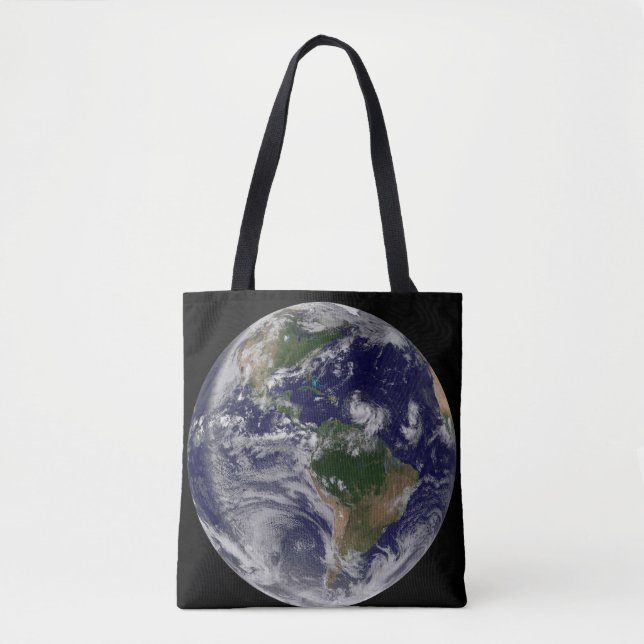 Full Earth With Tropical Storms In The Atlantic Tote Bag (Front)