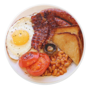 Full English Breakfast Fryup Egg Bacon Beans Toast Ceramic Knob