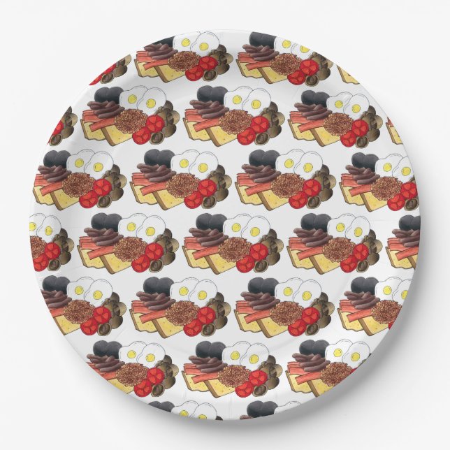 Full English Breakfast UK British Dining Room Pub Paper Plates (Front)