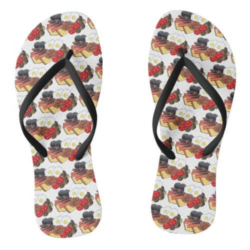 Full English Breakfast UK British Food Cuisine Flip Flops