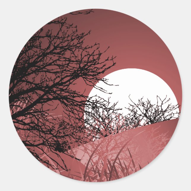 FULL FIELD MOON - RED CLASSIC ROUND STICKER (Front)