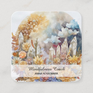 *~* Full Floral Moon Flowers QR AP70 Crystals Square Business Card