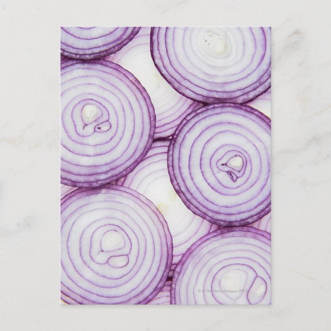 Full frame of sliced red onion, on white postcard (Front)