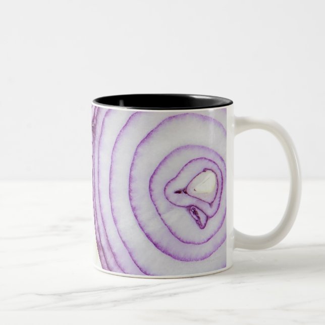 Full frame of sliced red onion, on white Two-Tone coffee mug (Right)
