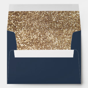 Full Gold Glitter Inside Elegant Navy Blue Envelope