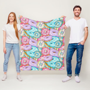 Full Illustrated Watercolor Donuts Fleece Blanket