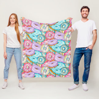 Full Illustrated Watercolor Donuts Fleece Blanket
