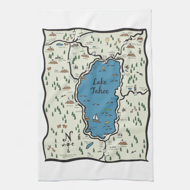 Full Lake Tahoe Area Map Kitchen Towel (Vertical)