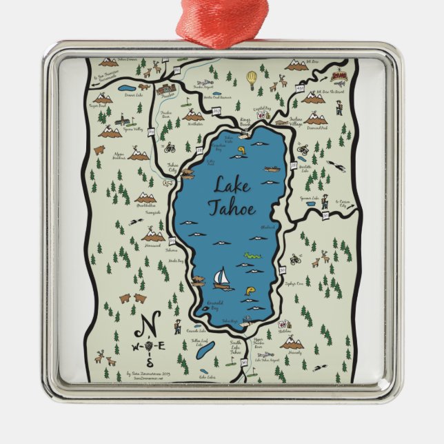 Full Lake Tahoe Area Map Metal Ornament (Front)
