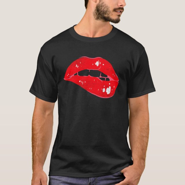 Full lips kissing mouth red bite T-Shirt (Front)