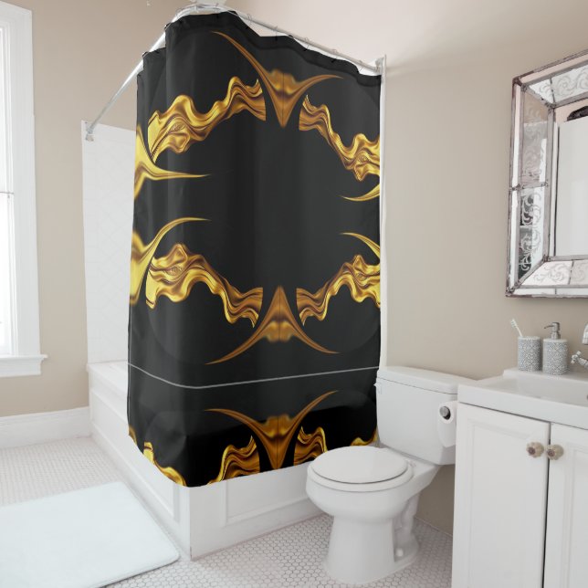 Full Liquid Gold Black Monochrome Christi Moisture Shower Curtain (In Situ)