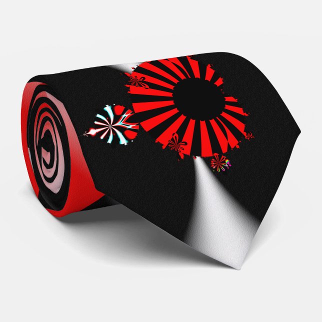 Full mandelbrot set black and red beautiful design neck tie (Rolled)