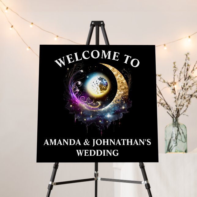 Full moon 3D celestial fantasy magenta black chic Foam Board (In Situ (Stand))