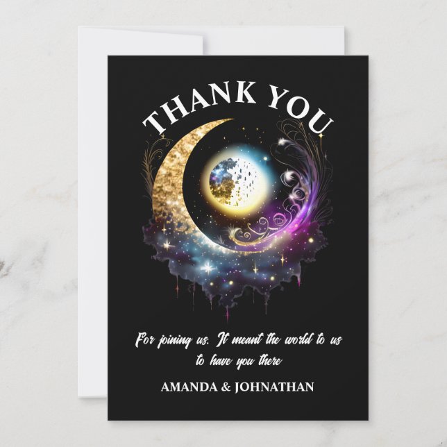 Full moon 3D celestial starry night magenta black Thank You Card (Front)