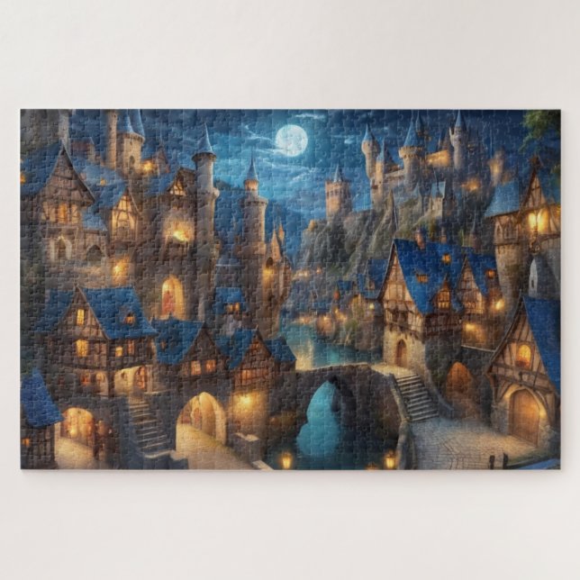 Full Moon Above Medieval City Jigsaw Puzzle (Horizontal)