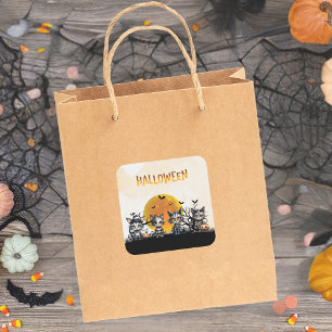 Full Moon Adorable Spooky Halloween Ghost Kittens  Square Sticker