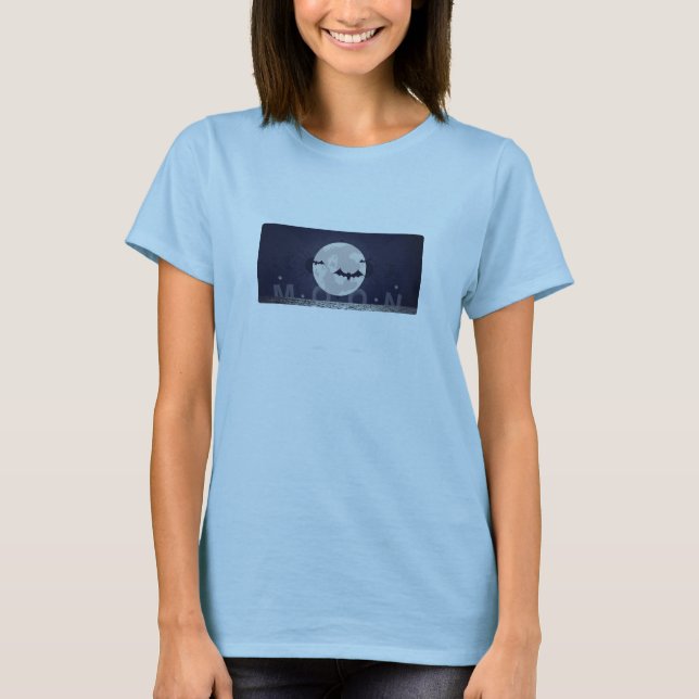 "Full Moon and Bats" – Celestial Night Sky Artwork T-Shirt (Front)