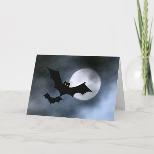 Full Moon and Bats Halloween Card