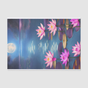 Full Moon and Beautiful Pink Lotus Flowers Tissue Paper