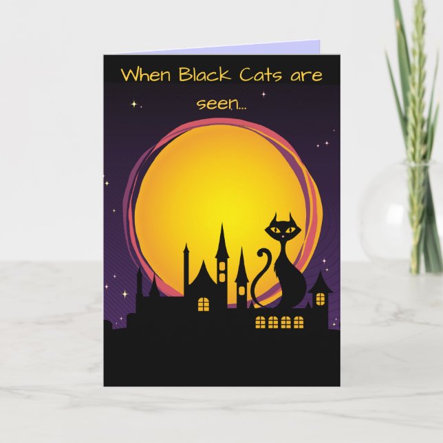 Full Moon and Black Cat Halloween Card (Front)