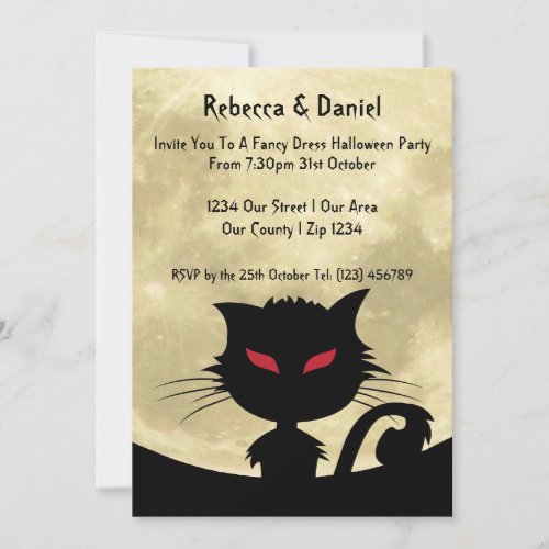 Full Moon And Black Cat Halloween Invitation