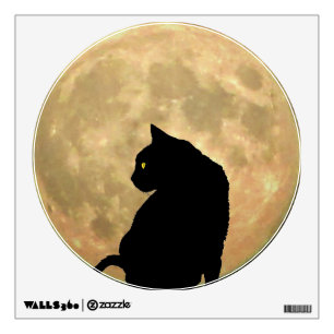 Full Moon and Black Cat Profile Silhouette Wall Sticker
