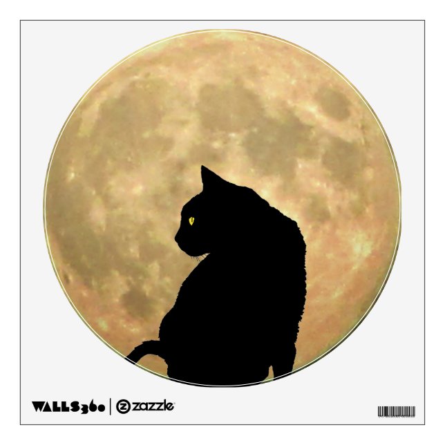 Full Moon and Black Cat Profile Silhouette Wall Sticker (Front)