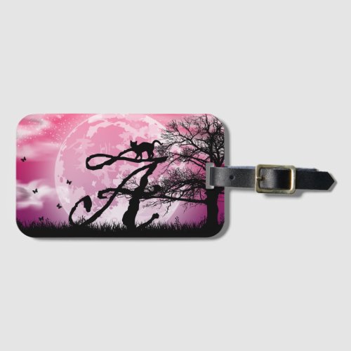 Full Moon and Cat A Initial Monogram Luggage Tag
