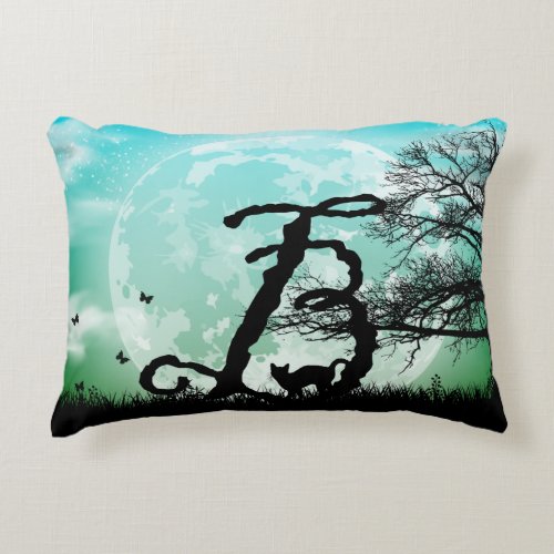 Full Moon and Cat B Initial Monogram Luggage Tag Accent Pillow