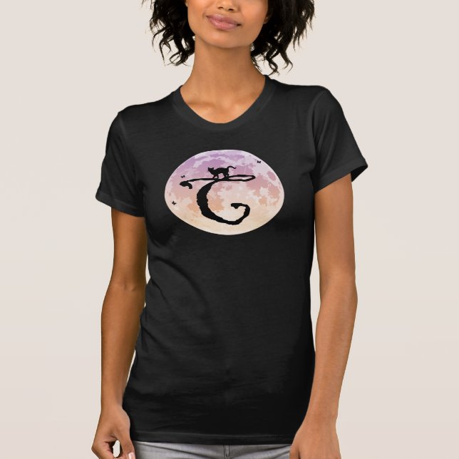 Full Moon and Cat C Initial Monogram T-Shirt (Front)