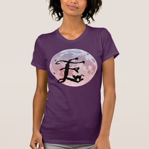 Full Moon and Cat E Initial Monogram T_Shirt