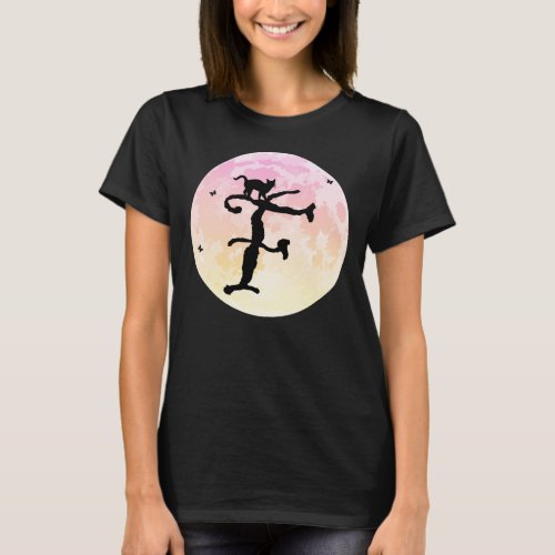 Full Moon and Cat F Initial Monogram T_Shirt