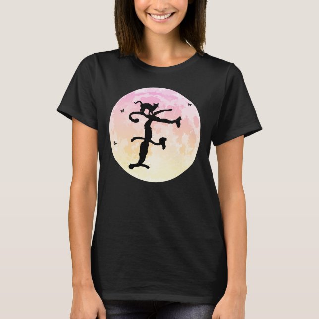 Full Moon and Cat F Initial Monogram T-Shirt (Front)