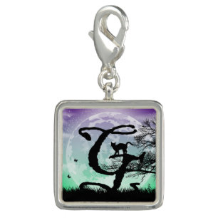 Full Moon and Cat G Initial Monogram Charm