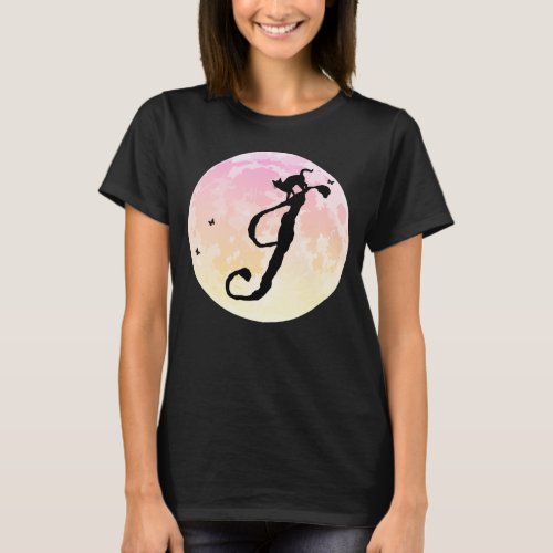 Full Moon and Cat I Initial Monogram T_Shirt