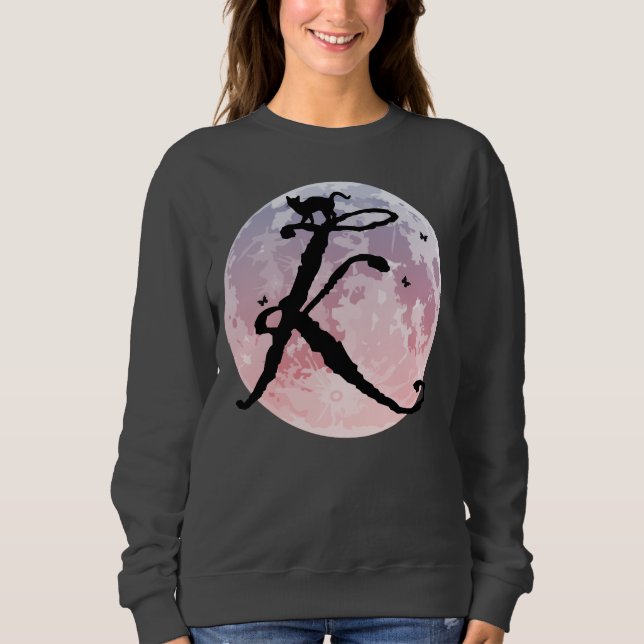 Full Moon and Cat K Initial Monogram T-Shirt Sweatshirt (Front)