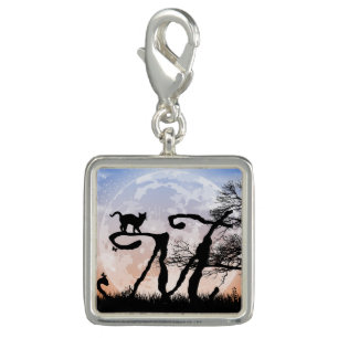 Full Moon and Cat M Initial Monogram Charm