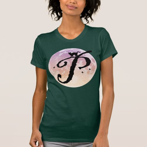 Full Moon and Cat P Initial Monogram T_Shirt