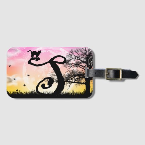Full Moon and Cat S Initial Monogram Luggage Tag