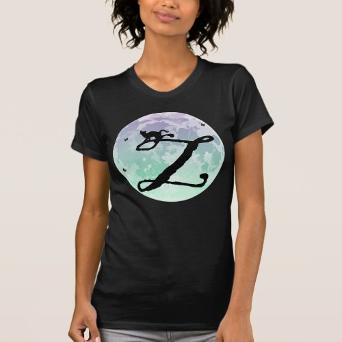 Full Moon and Cat Z Initial Monogram T_Shirt