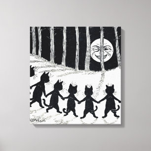 Full moon and Cats, Louis Wain Canvas Print