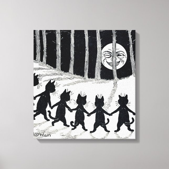 Full moon and Cats, Louis Wain Canvas Print (Front)