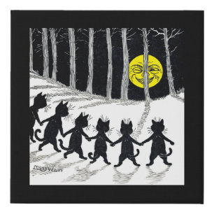 Full moon and Cats, Louis Wain Faux Canvas Print
