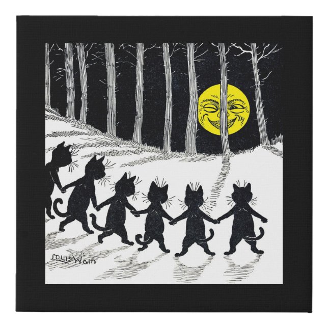 Full moon and Cats, Louis Wain Faux Canvas Print (Front)